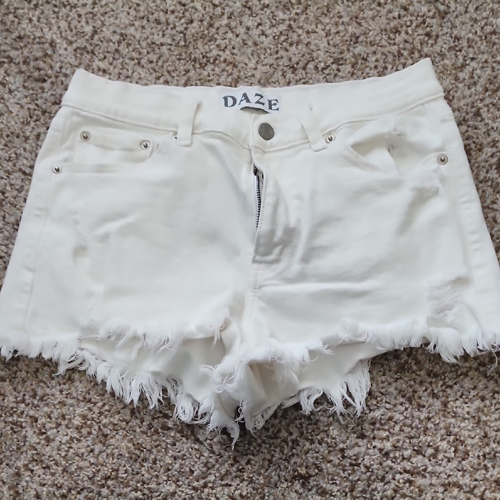 Women's White Frayed Shorts